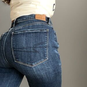 American Eagle Super Hi-Rise Flare High Rise Jeans Size 6 x 30 Blue Stretch